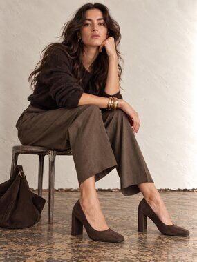 Vintage 90s designer brown Suede chunk heels
